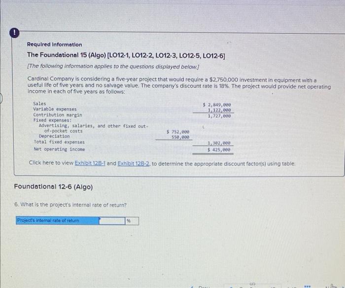 salvage value. The company's discount rate is 18%. The project would provide