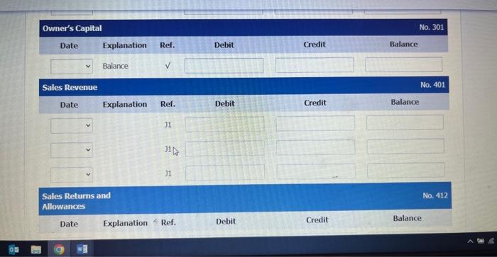 Supplies ]1. 11 ] 1 Owner's Caplital No, 301 Sales Discounts No.