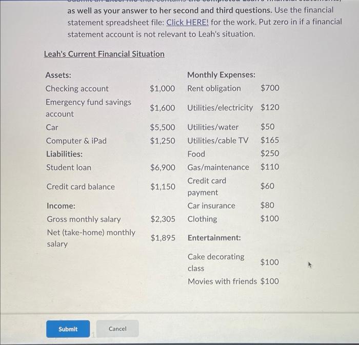 in the excel thanks Use the following information to complete this assignment:
