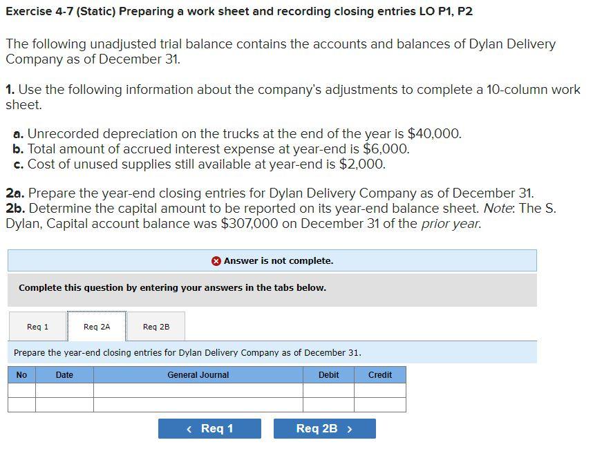 recording closing entries LO P1, P2 The following unadjusted trial balance contains