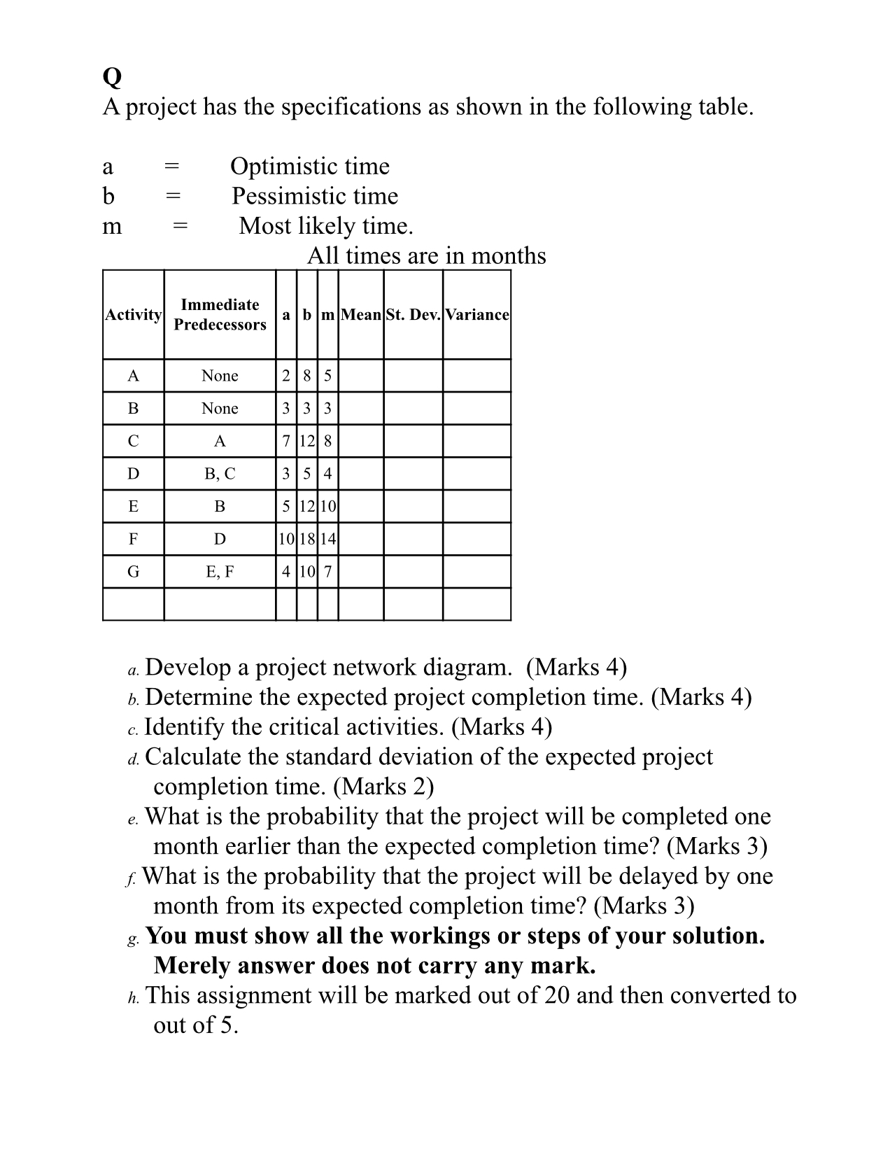 Please show all steps in a simple way A project has the