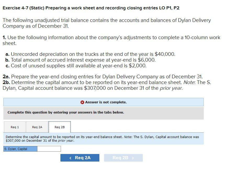 the accounts and balances of Dylan Delivery Company as of December 31.