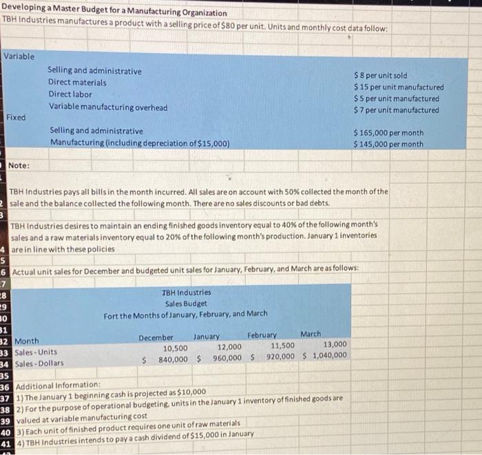 please answer part G Developing a Master Budget for a Manufacturing Organization