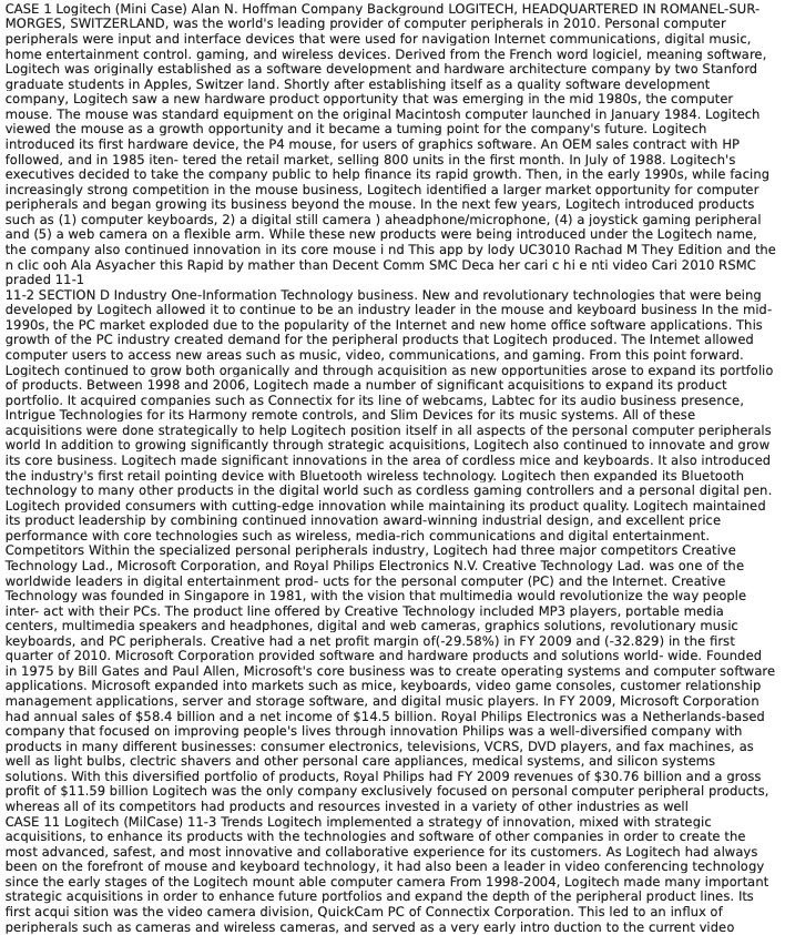 CASE 1 Logitech (Mini Case) Alan N. Hoffman Company Background LOGITECH,