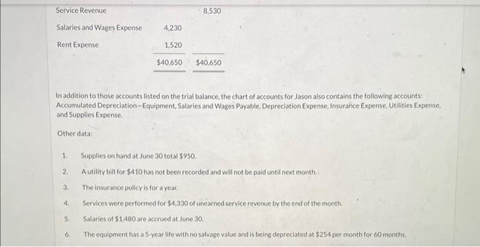 Jason Consulting, on June 1, 2025. The trial balance at June 30