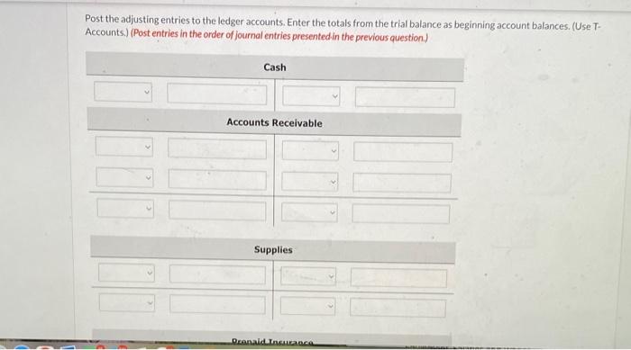 Accumulated Depreciation-Equipment, Salaries and Wages Payable, Depreciation Expense, Insurance Expense. Utilities Expense.
