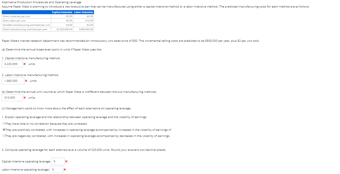 2. Labor-intensive manufacturing method. x units (b) Determine the annual unit