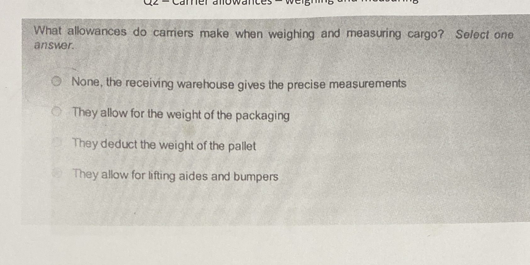 It's a ciffa freight forwarding question Carrier allowances What allowances do carriers