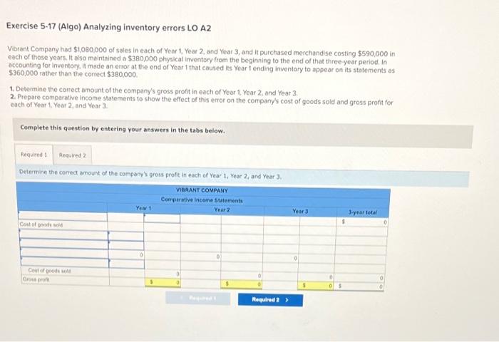  Exercise 5-17 (Algo) Analyzing inventory errors LO A2 Vibrant Company had