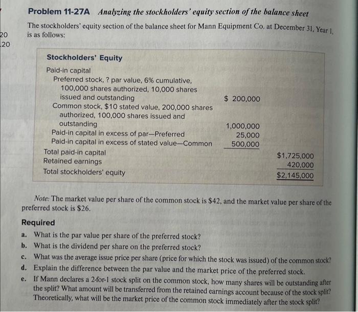 model like the following one: Exercise 11-15A Accounting for stock dividends Beacon