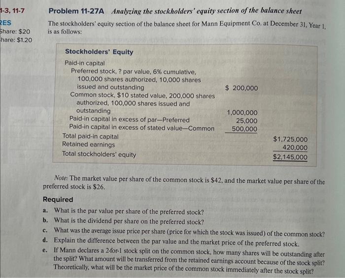 value of the stock was $15 per share. Required a. Compute the