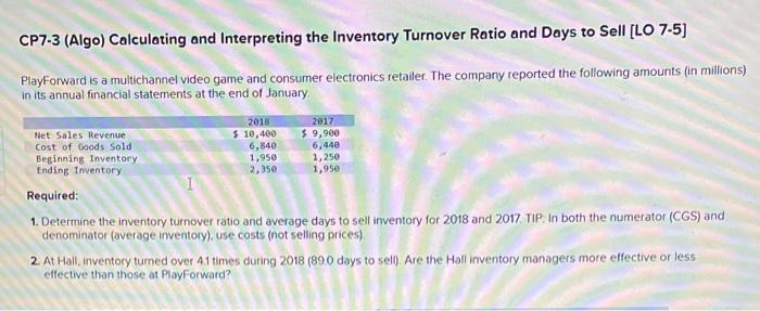 make the answer cute :) CP7-3 (Algo) Calculating and Interpreting the Inventory