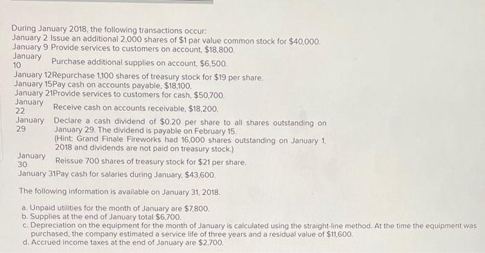 On January 1, 2018, the general ledger of Grand Finale Fireworks includes