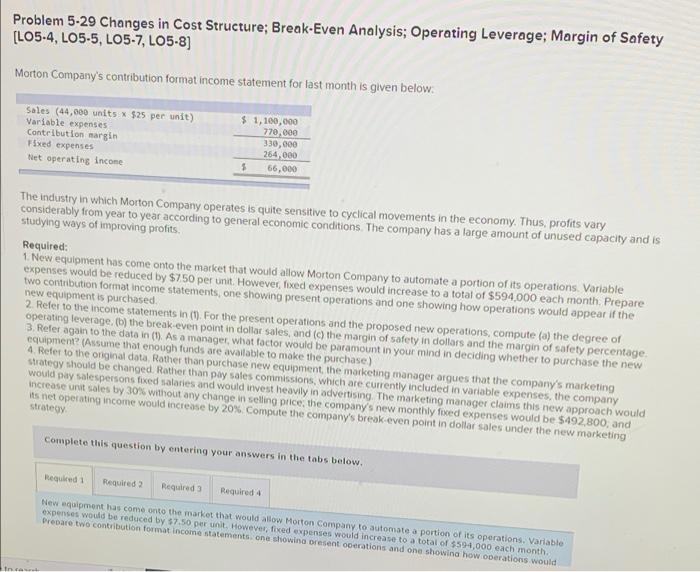 Please help me answer this question Problem 5-29 Changes in Cost