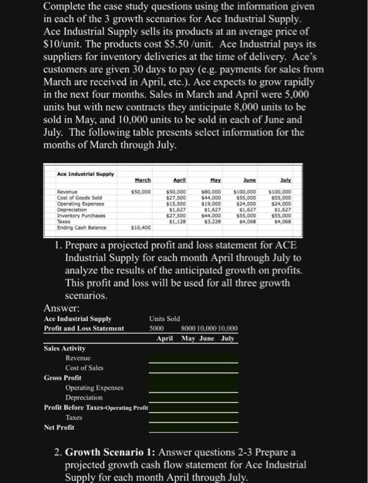 urgent Complete the case study questions using the information given in each