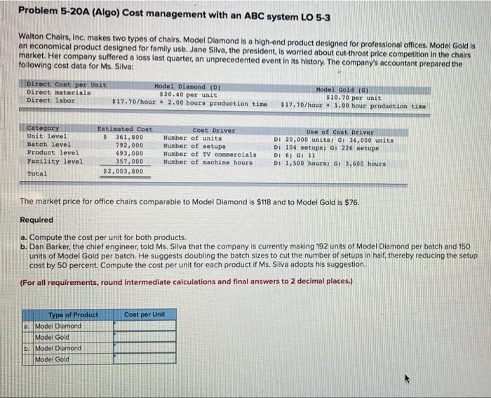 can someone show me how to solve this Problem 5-20A (Algo) Cost