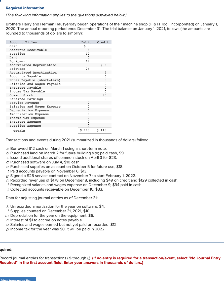  Record the adjusting journal entries (k) through (p). (If no entry