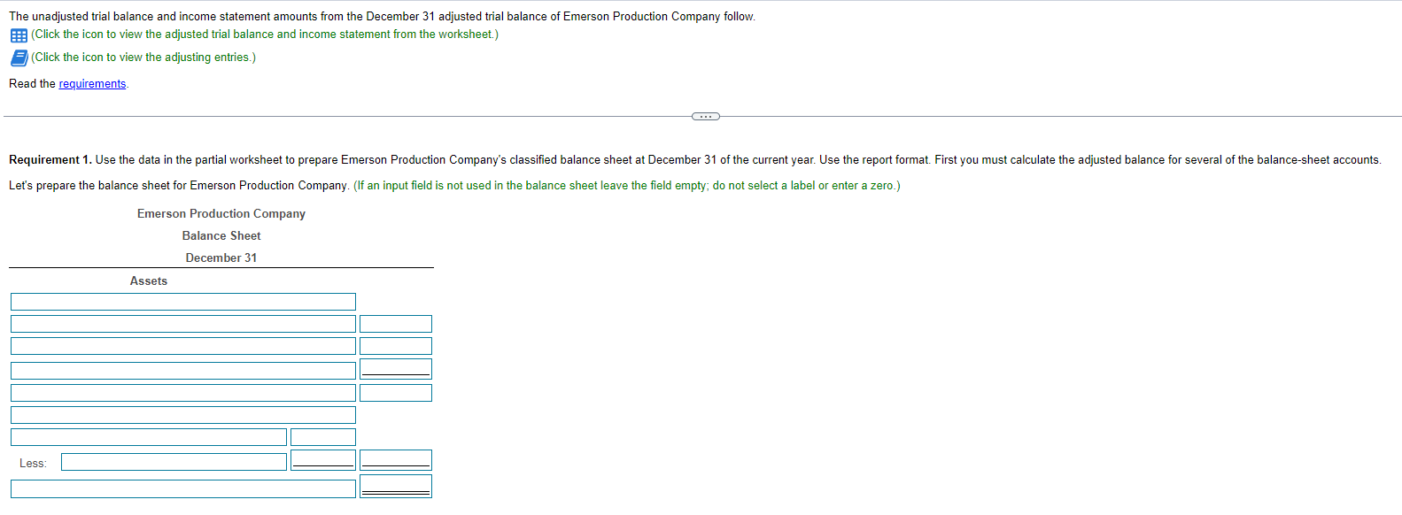 1. Use the data in the partial worksheet to prepare Emerson