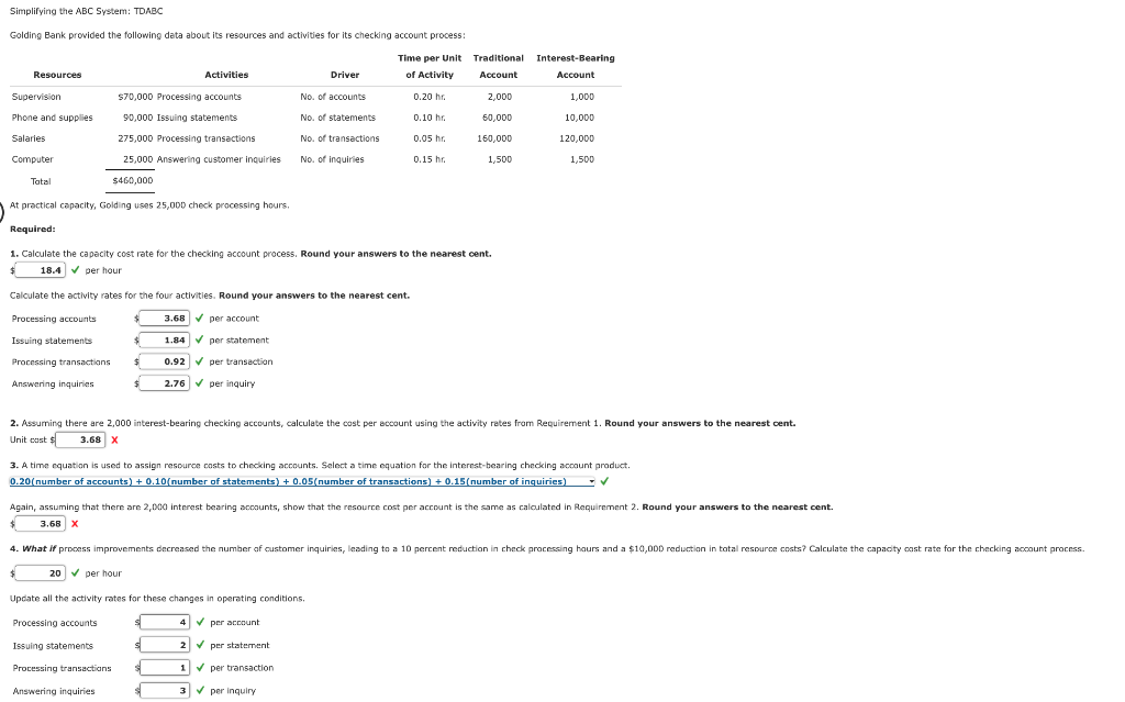 Chapter 4 BEX BEX.04.07 Simplifying the ABC System: TDABC Golding Bank