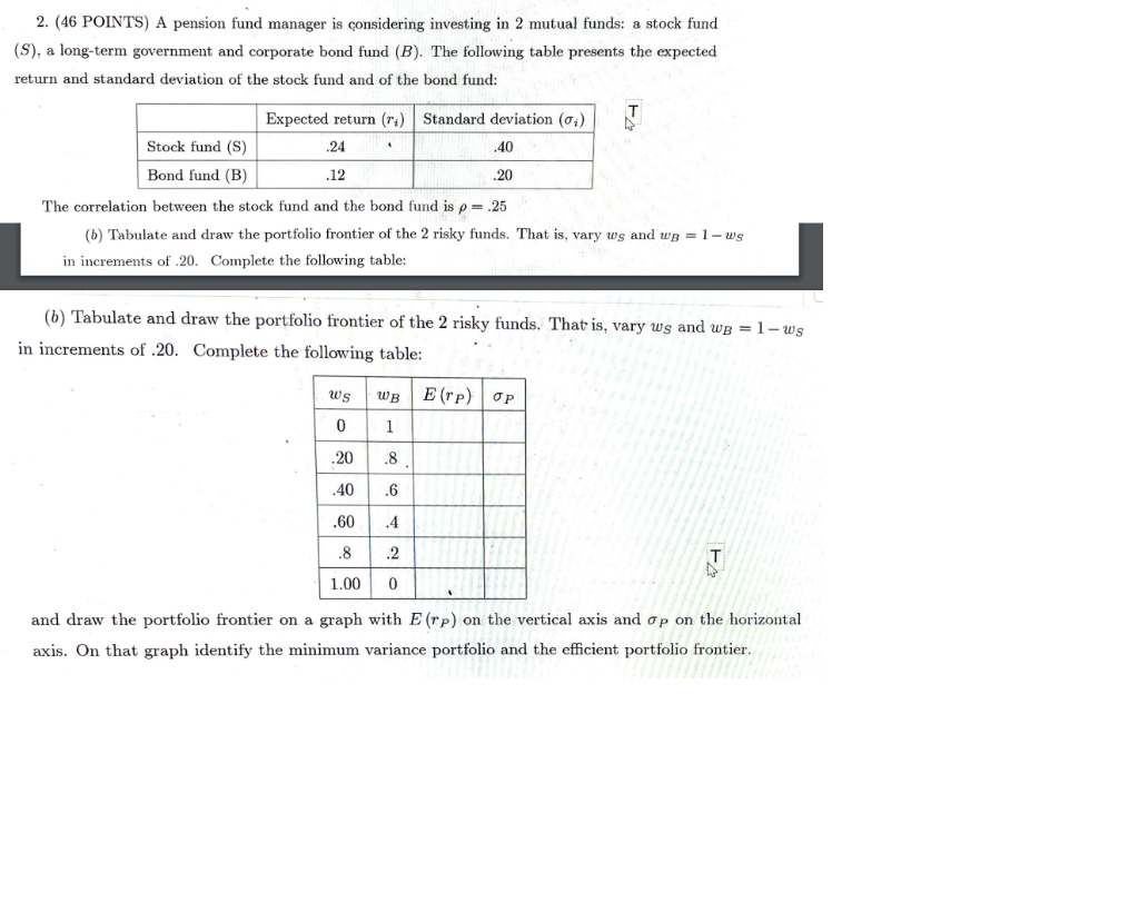 Please provide solution 2. (46 POINTS) A pension fund manager is
