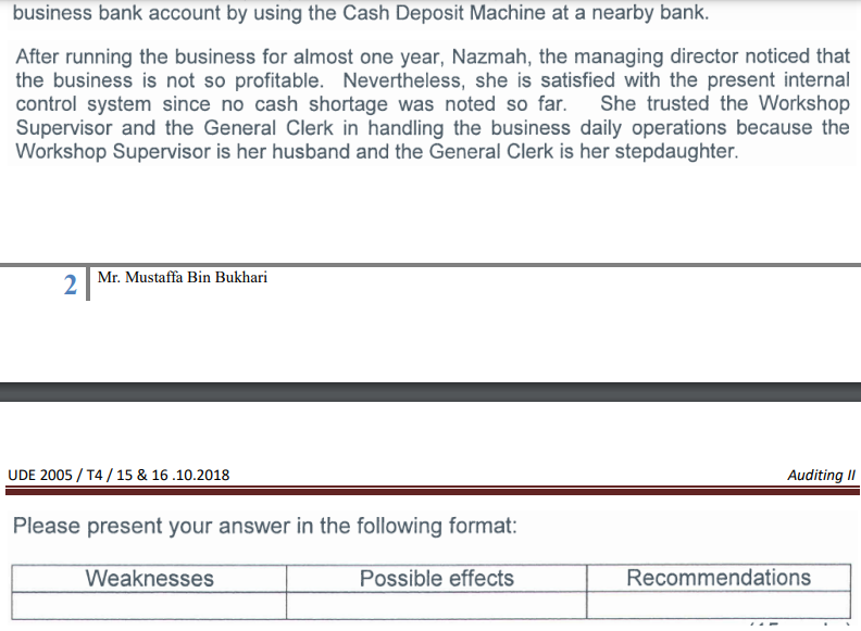 located in Kelang area. The business employs a Workshop Supervisor, five Service