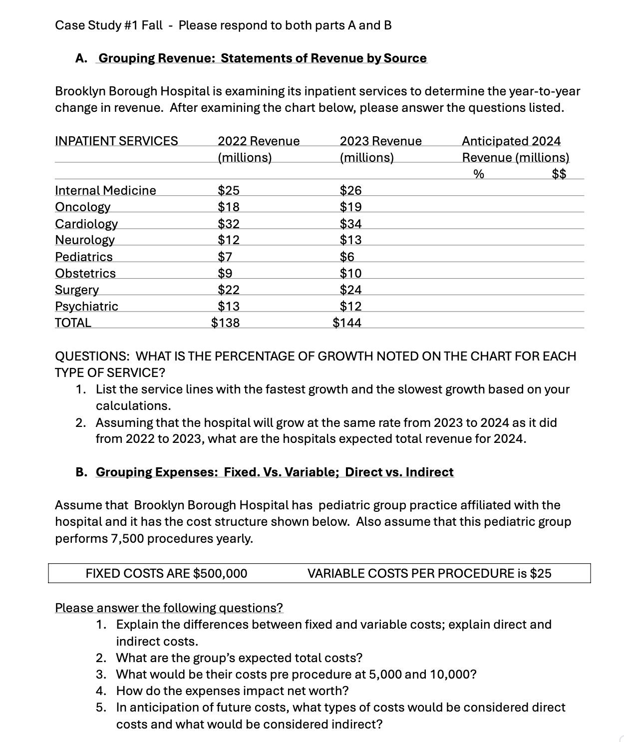  Case Study \#1 Fall - Please respond to both parts A