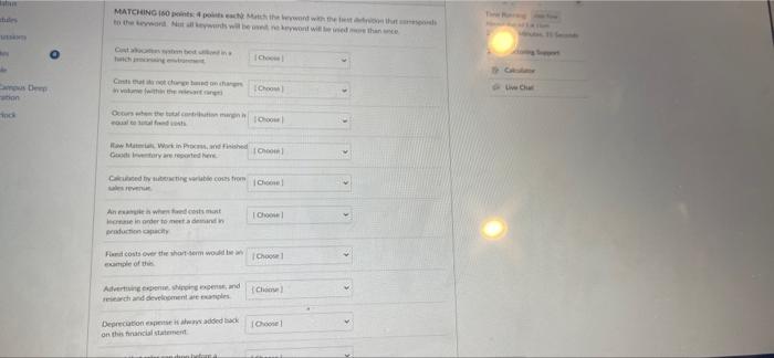 needy help asap please Babun Campus Deep ration lock MATCHING (60 points: