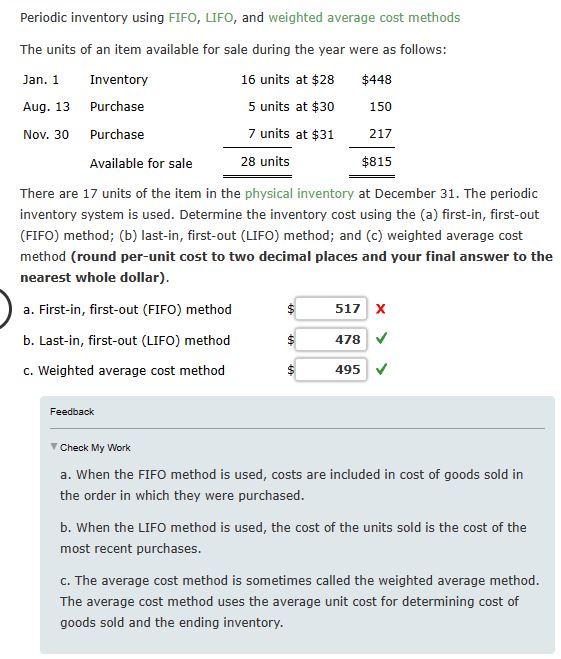  Periodic inventory using FIFO, LIFO, and weighted average cost methods The
