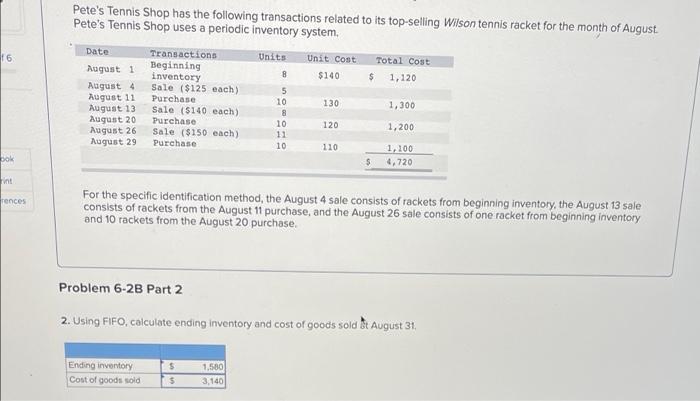 and 5 please and thank u Pete's Tennis Shop has the following