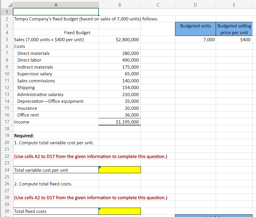 (Use cells A2 to E32, as well as cells A40 to
