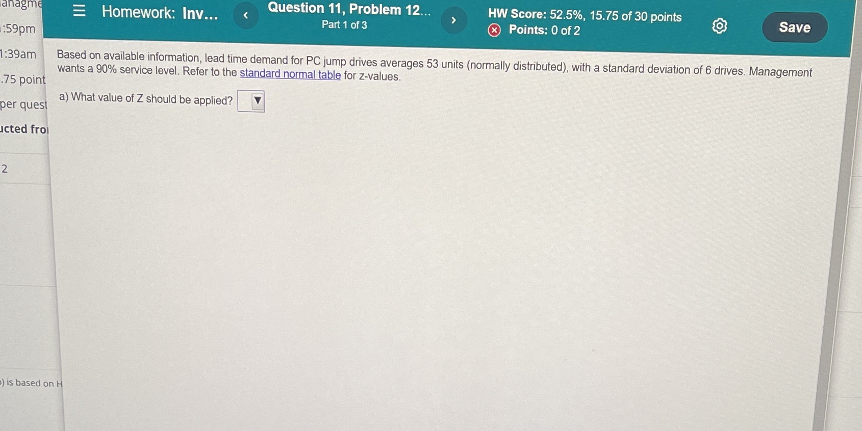 anagme E Homework: Inv... Question 11, Problem 12... HW Score: 52.5%,