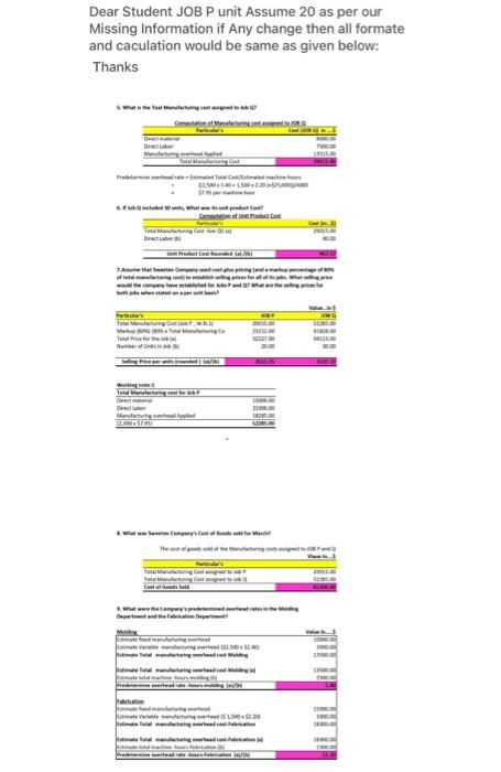 the rest the same way in excel Sweeten Company had no jobs