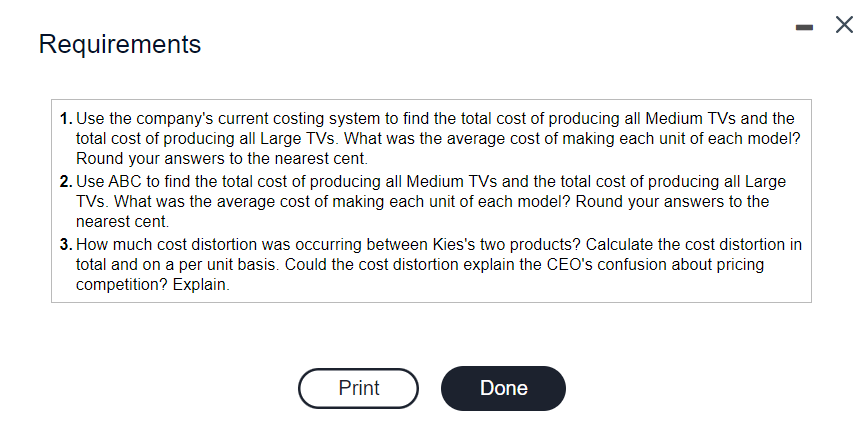 cost of producing all Medium TVs and the total cost of producing