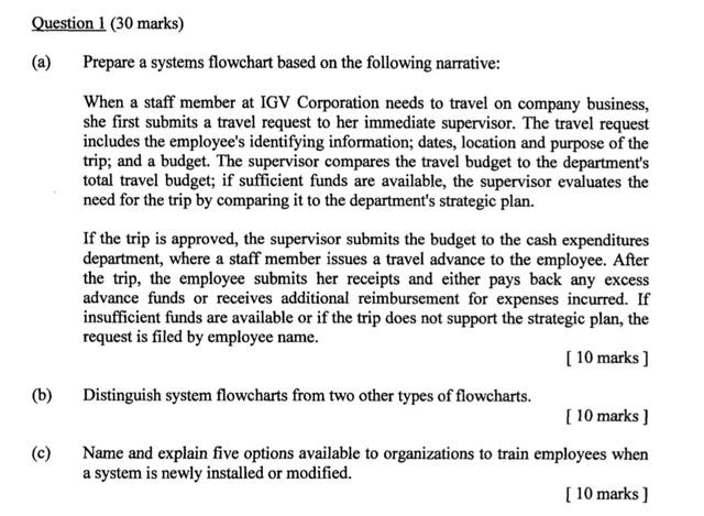  Prepare a systems flowchart based on the following narrative: When a
