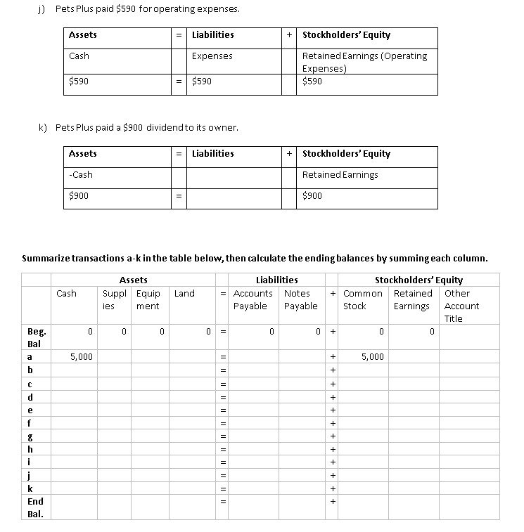totals should be $20,930 Part 2: Transaction Analysis Pets Plus is a
