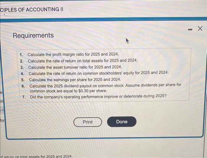 rate of return on total assets for 2025 and 2024. 3. Calculate