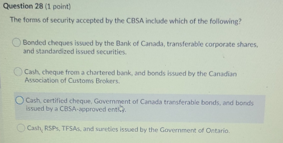 custom issues & procedures Question 28 (1 point) The forms of security