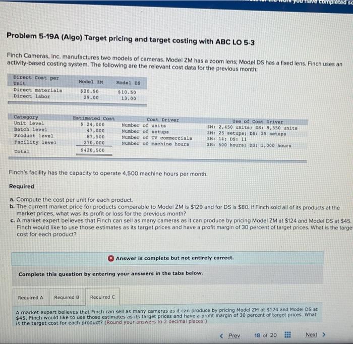 i need help answering this please completed sc Problem 5-19A (Algo) Target