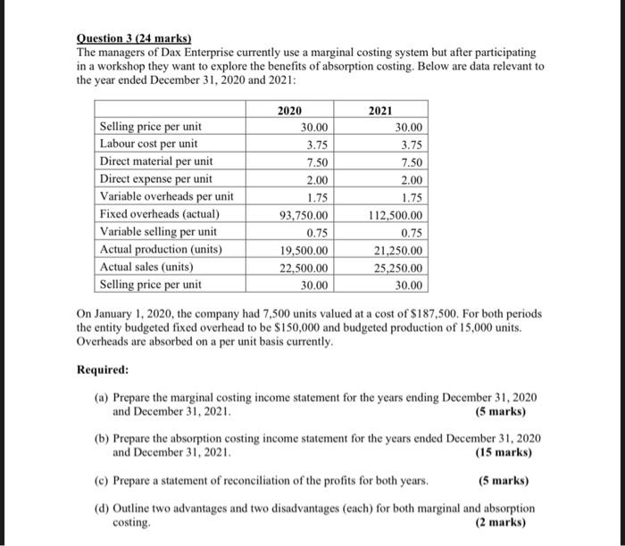 can i get some help please Question 3 (24 marks) The managers
