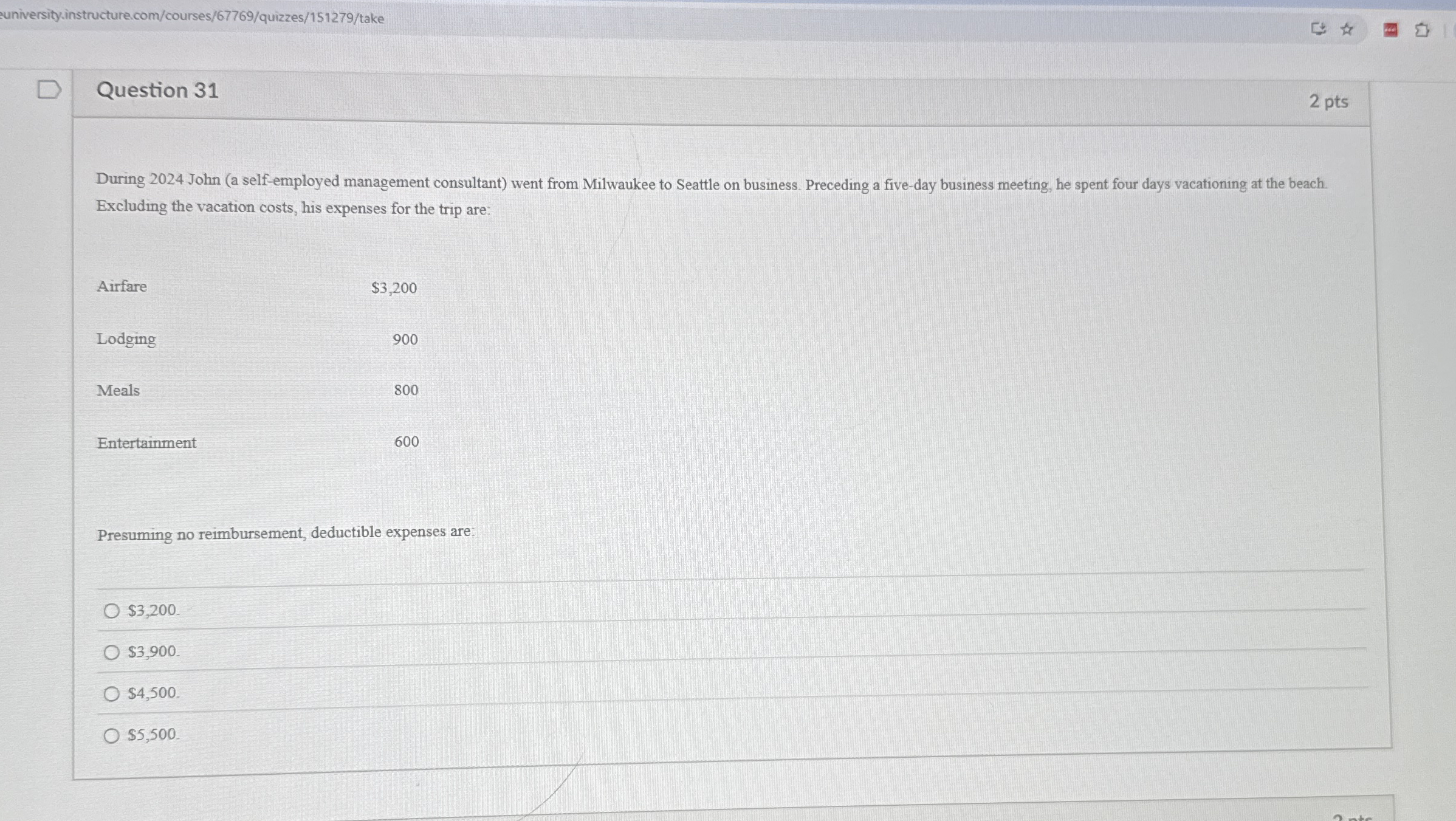  Question 31 During 2024 John (a self-employed management consultant) went from