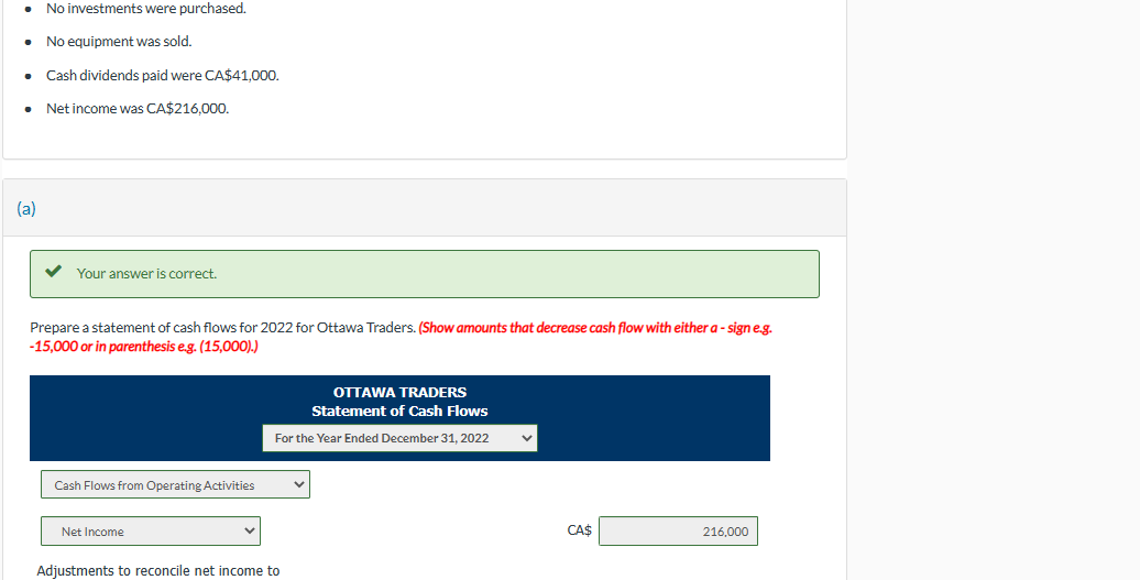 the comparative statements of financial position for Ottawa Traders for the last