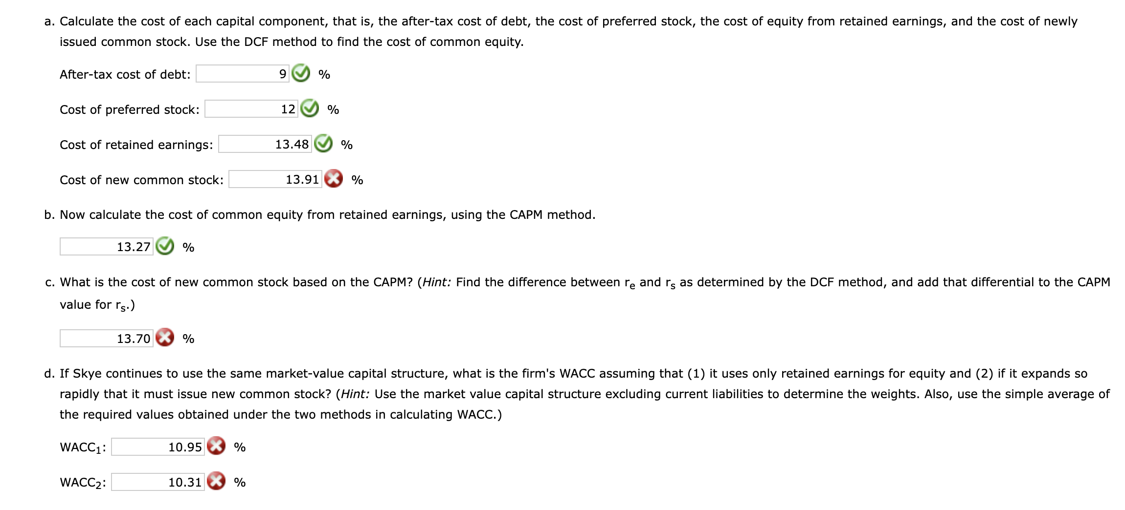 question marked with a red X. Do not round intermediate calculations. Round