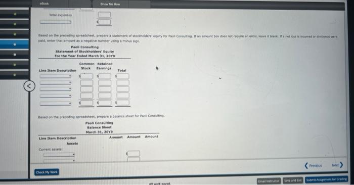 Consulting. Jased on the preceding sproadsheet, prepare a statement of stockholders' equity