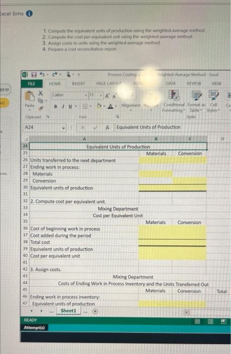 equivalent units of production using the weighted average method. 2. Compute the