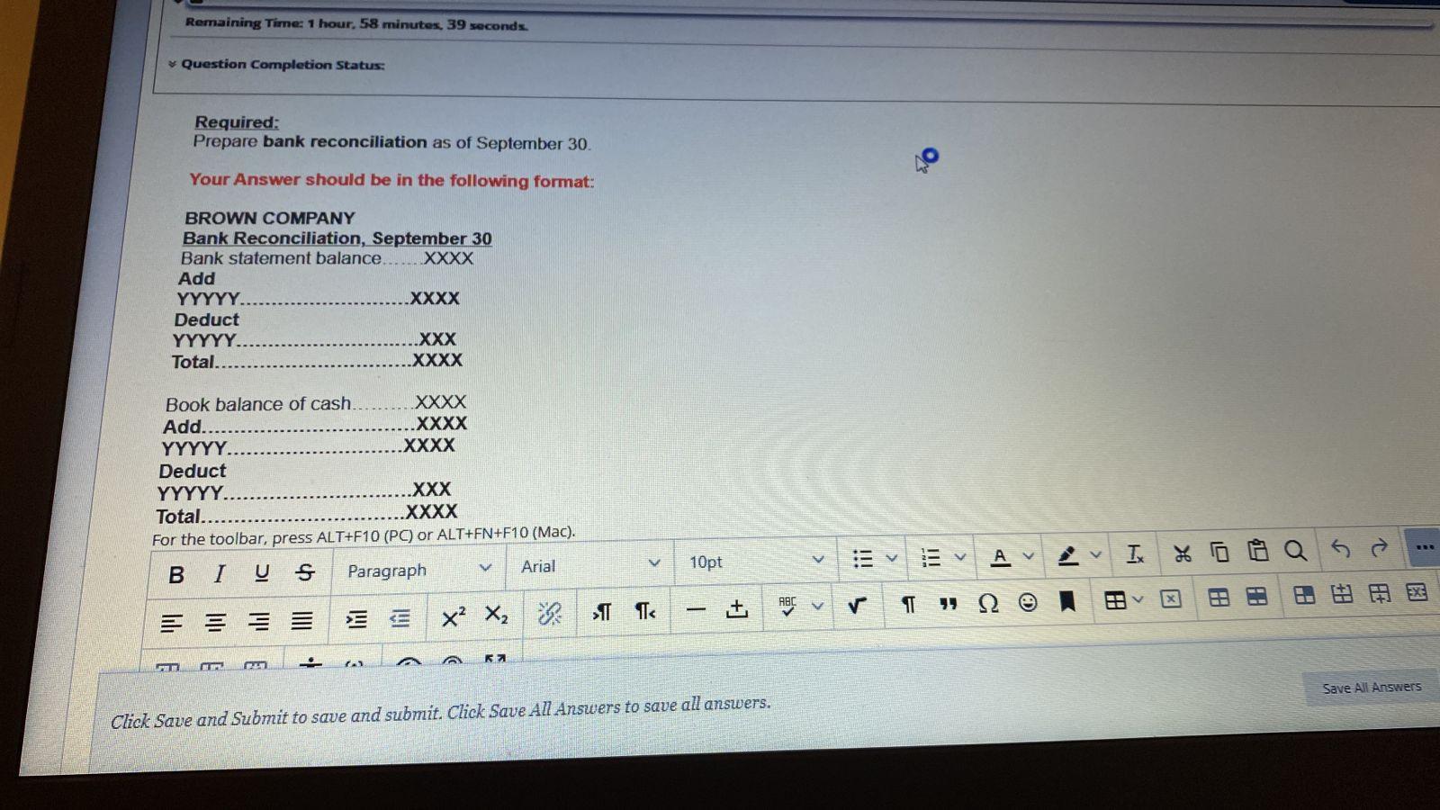 showed Bank statement balance Book balance of cash 6 points SNC $2,790