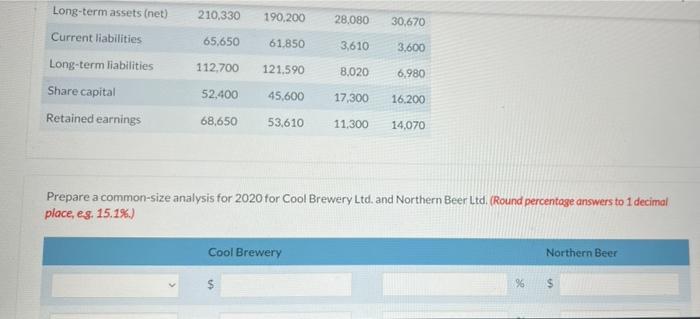 statement data for Cool Brewery Ltd. and Northern Beer Ltd., two competitors,