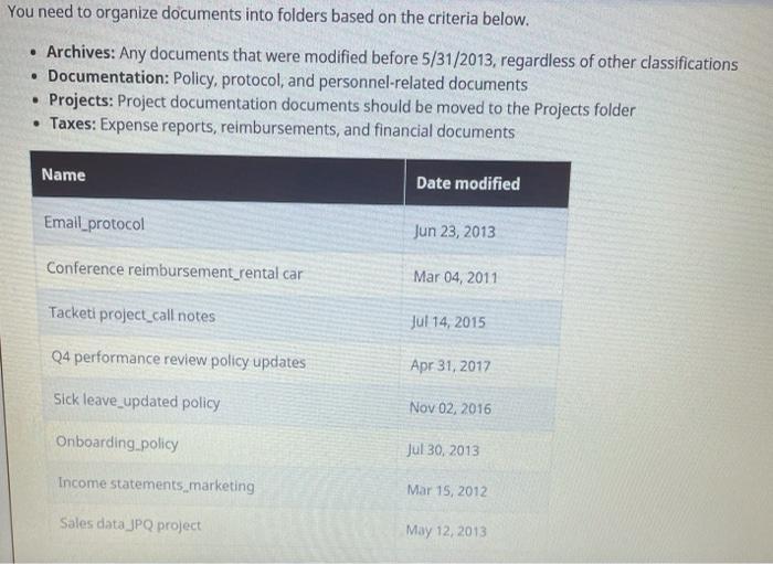  Which document(s) should be placed in the "Documentation Folder"? Select all