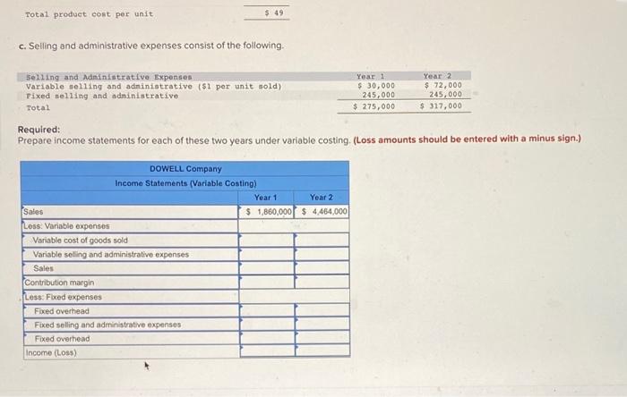 years LO P2 Dowell Company produces a single product. Its income statements