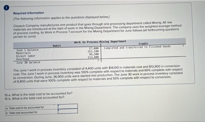 June 1 balance Materials Direct labor Overhead June 30 balance Debit Work