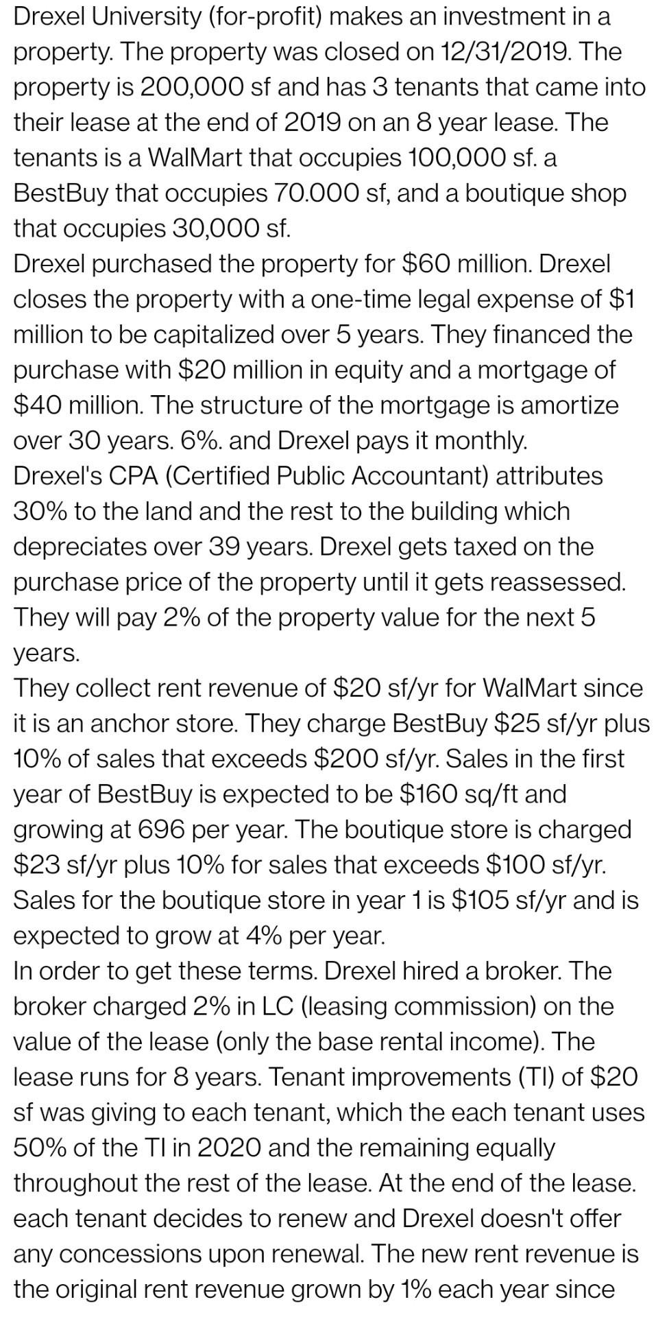 Create a property level performa statement for next 10 years. please